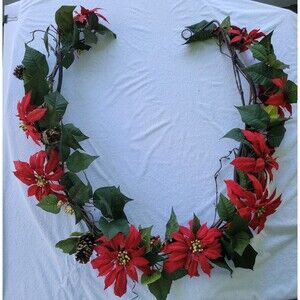 Red Poinsettia & Berry 6ft Mantel Door Stair Flower Swag Arrangement Christmas